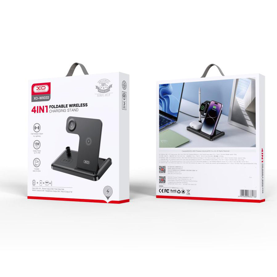 Chargeur Réseau Sans Fil XO Design WX033 4en1, 15W, 1.67A, Noir
