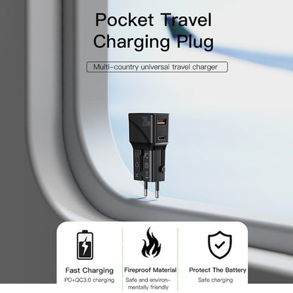 Chargeur réseau Yesido MC17 Travel, 20W, 3A, 1 x USB-A - 1 x USB-C, Noir 