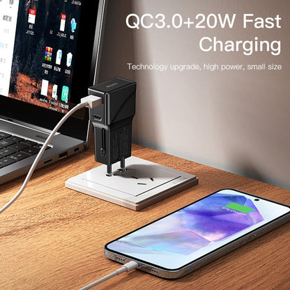 Chargeur réseau Yesido MC17 Travel, 20W, 3A, 1 x USB-A - 1 x USB-C, Noir 