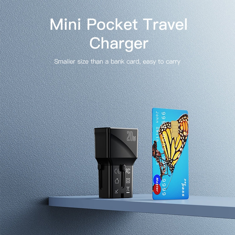 Chargeur réseau Yesido MC17 Travel, 20W, 3A, 1 x USB-A - 1 x USB-C, Noir 