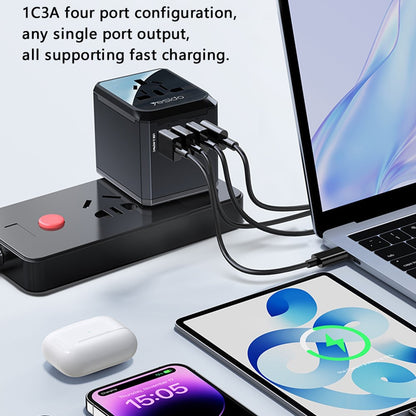 Chargeur Réseau Yesido MC24 Travel, 20W, 3A, 3 x USB-A - 1 x USB-C, Noir