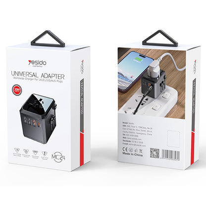 Chargeur Réseau Yesido MC24 Travel, 20W, 3A, 3 x USB-A - 1 x USB-C, Noir