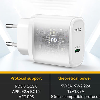 Chargeur Réseau Yesido YC57, 20W, 3A, 1 x USB-C, Blanc