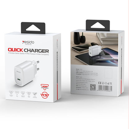 Chargeur Réseau Yesido YC57, 20W, 3A, 1 x USB-C, Blanc