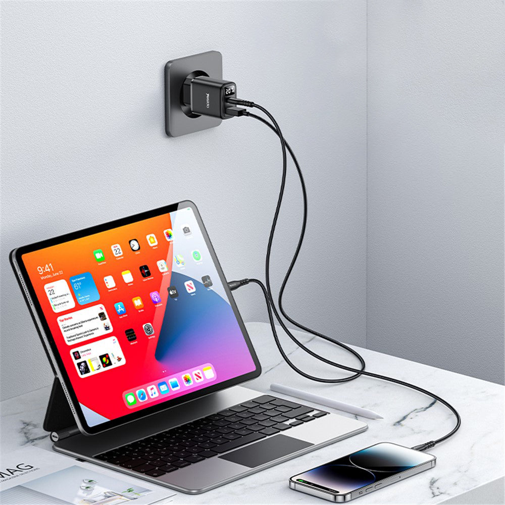Yesido YC68 Network Charger, 20W Display, 3A, 1 x USB-A - 1 x USB-C, Black