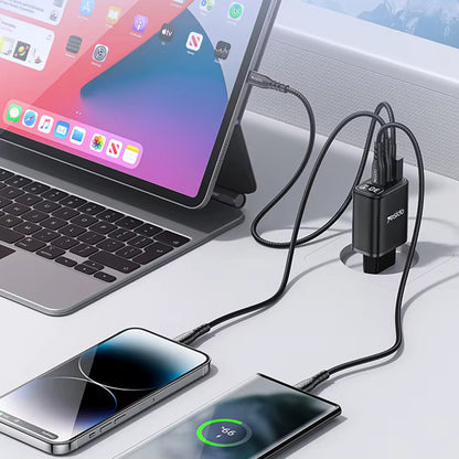 Chargeur Réseau Yesido YC69 Display, 30W, 3A, 1 x USB-A - 2 x USB-C, Noir