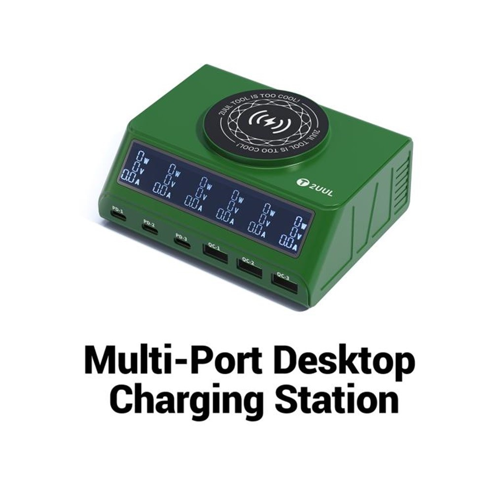 Chargeur Station 2UUL PC11 QI, 110W, 3A, 3 x USB-A - 3 x USB-C, Vert