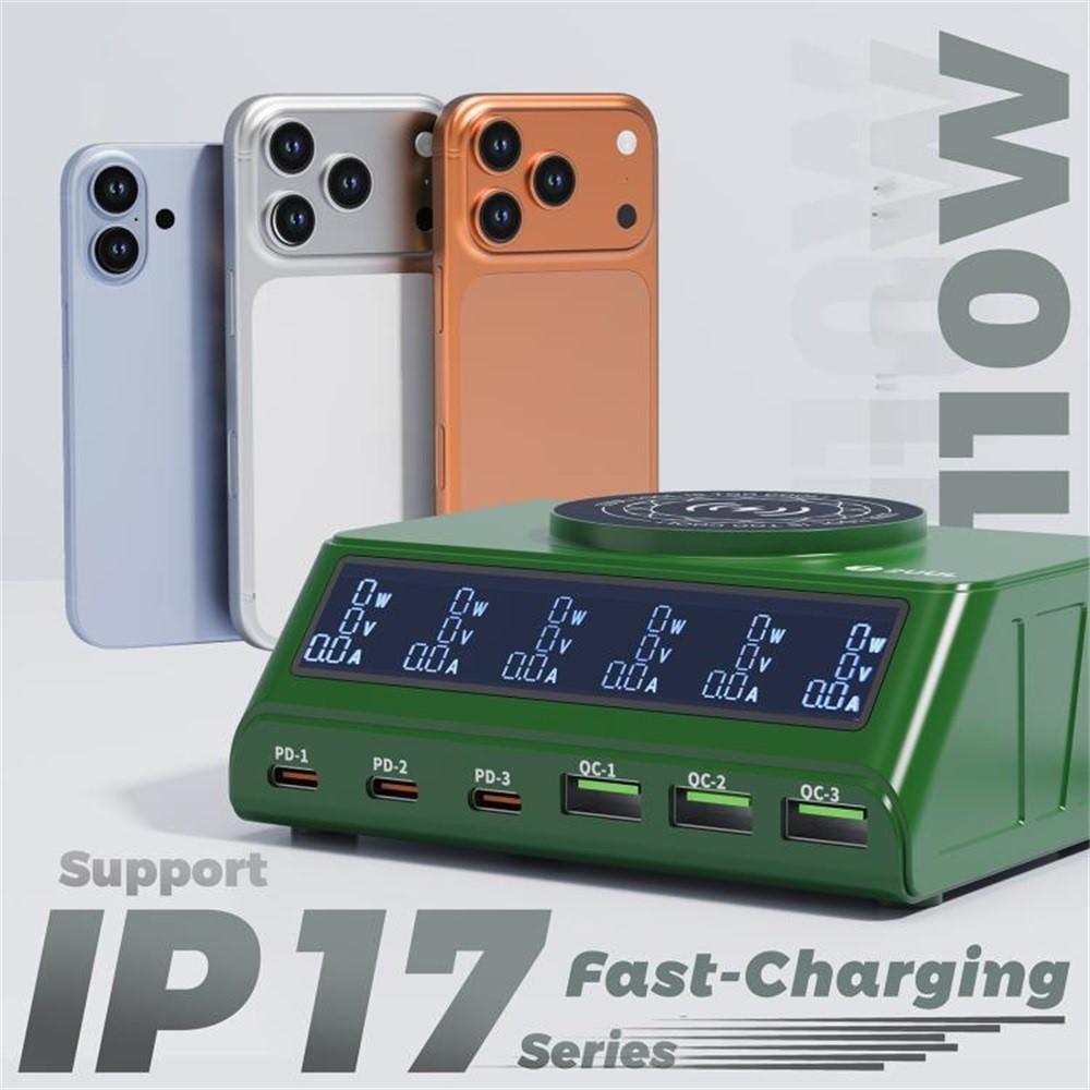 Chargeur Station 2UUL PC11 QI, 110W, 3A, 3 x USB-A - 3 x USB-C, Vert