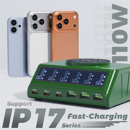 Chargeur Station 2UUL PC11 QI, 110W, 3A, 3 x USB-A - 3 x USB-C, Vert