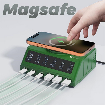 Chargeur Station 2UUL PC11 QI, 110W, 3A, 3 x USB-A - 3 x USB-C, Vert