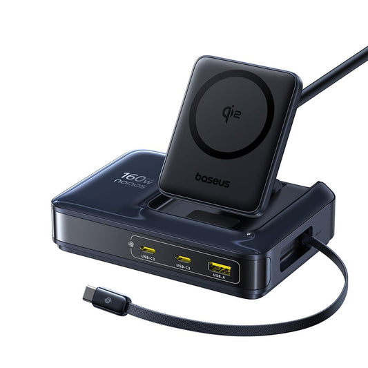 Chargeur Station Baseus Nomos NH21 QI 5en1, 160W, 5A, 1 x USB-A - 2 x USB-C, Noir E0121700
