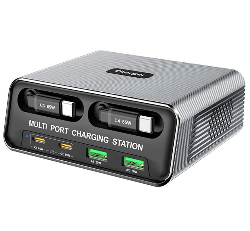 Station de charge avec câble USB-C OEM WLX-60C, 130W, 2 x USB-A - 2 x USB-C, Gris