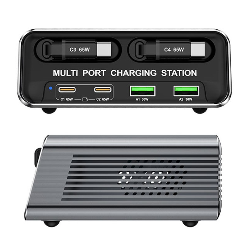 Station de charge avec câble USB-C OEM WLX-60C, 130W, 2 x USB-A - 2 x USB-C, Gris