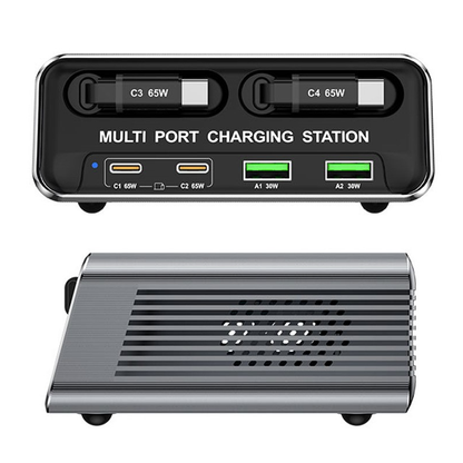 Station de charge avec câble USB-C OEM WLX-60C, 130W, 2 x USB-A - 2 x USB-C, Gris