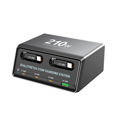 Station de charge avec câble USB-C OEM WLX-60E, 210W, 3A, 1 x USB-A - 3 x USB-C, Gris