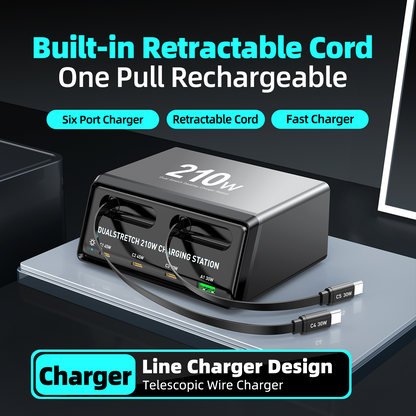 Station de charge avec câble USB-C OEM WLX-60E, 210W, 3A, 1 x USB-A - 3 x USB-C, Gris