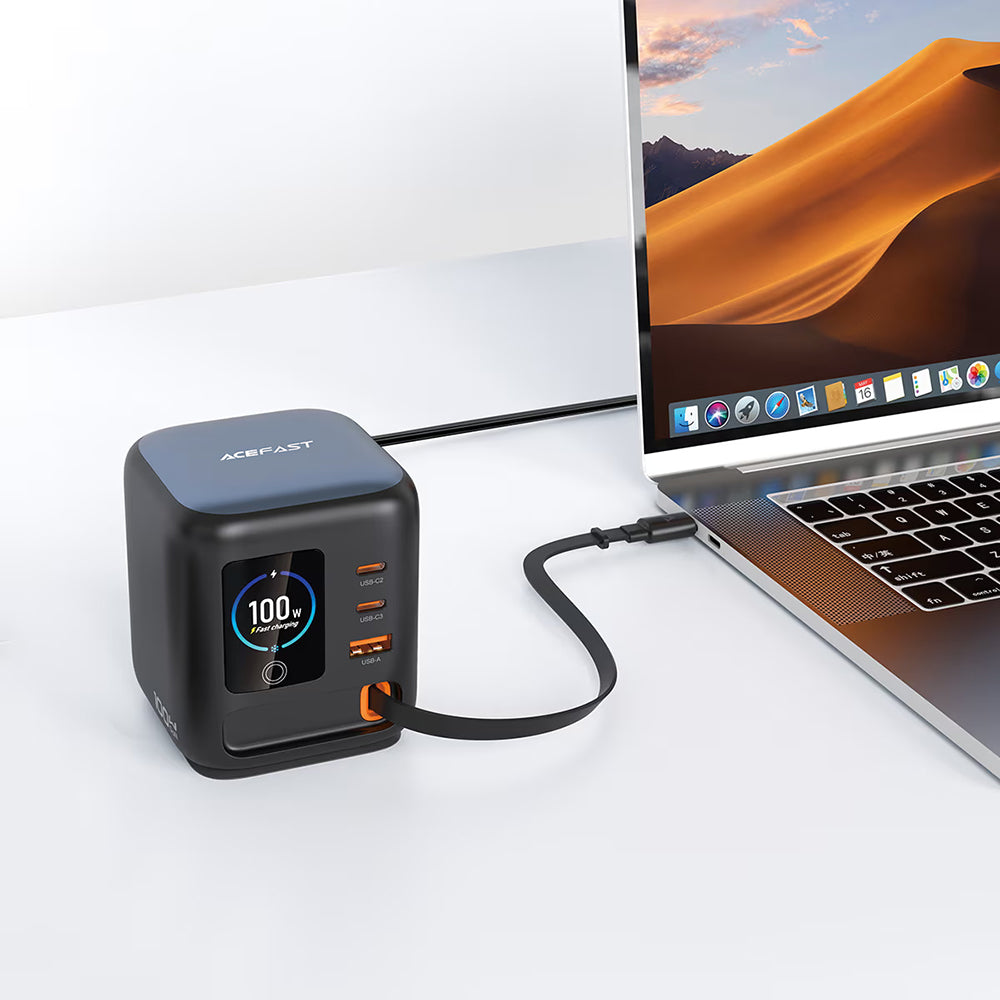 Chargeur Station avec Câble USB-C Acefast Z10, 100W, 1 x USB-A - 2 x USB-C, Noir