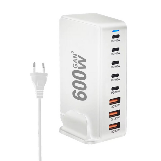 Chargeur Station OEM, 600W, 4 x USB-A - 4 x USB-C, Blanc