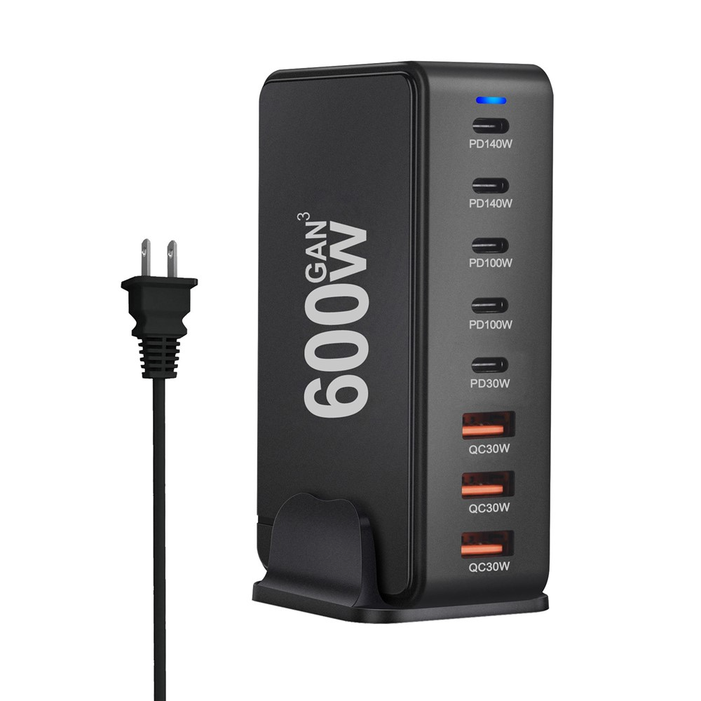 Chargeur Station OEM, 600W, 4 x USB-A - 4 x USB-C, Noir