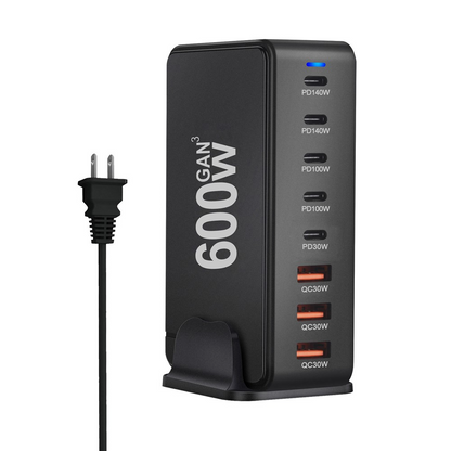 Chargeur Station OEM, 600W, 4 x USB-A - 4 x USB-C, Noir