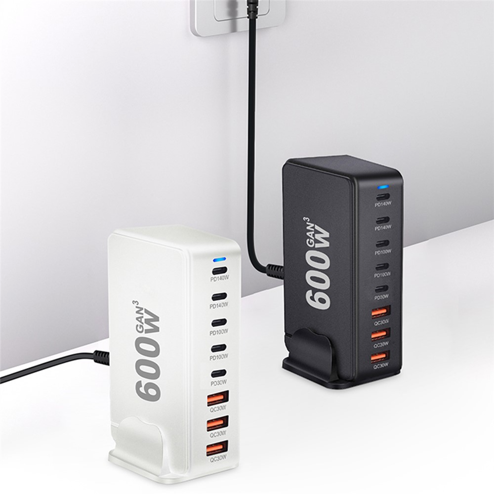 Chargeur Station OEM, 600W, 4 x USB-A - 4 x USB-C, Noir