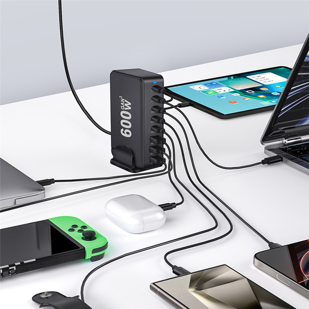 Chargeur Station OEM, 600W, 4 x USB-A - 4 x USB-C, Noir