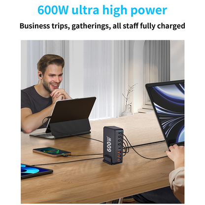 Chargeur Station OEM, 600W, 4 x USB-A - 4 x USB-C, Noir