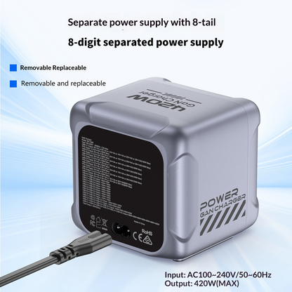 Chargeur Station OEM BK-126D, 140W, 5A, 2 x USB-A - 6 x USB-C, Gris