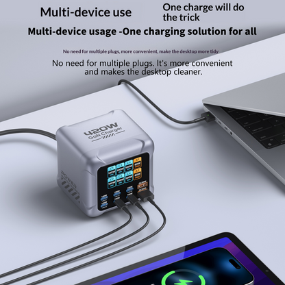 Chargeur Station OEM BK-126D, 140W, 5A, 2 x USB-A - 6 x USB-C, Gris