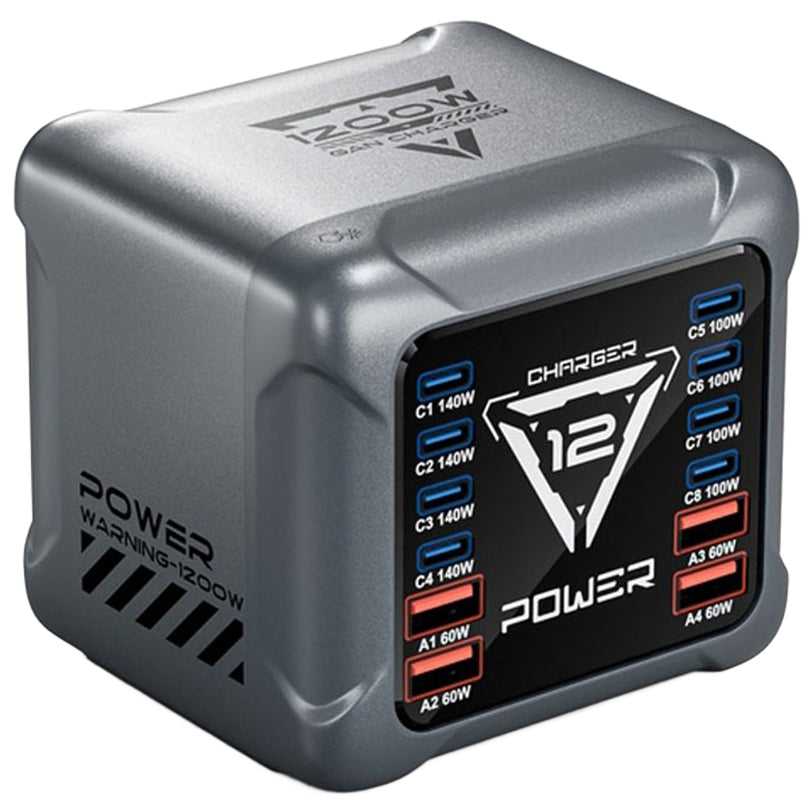 Chargeur Station OEM BK-127D, 280W, 5A, 4 x USB-A - 8 x USB-C, Gris