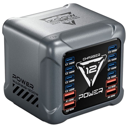 Chargeur Station OEM BK-127D, 280W, 5A, 4 x USB-A - 8 x USB-C, Gris