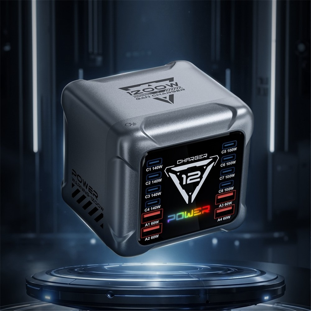 Chargeur Station OEM BK-127D, 280W, 5A, 4 x USB-A - 8 x USB-C, Gris