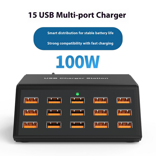 Chargeur Station OEM HW15, 100W, 2A, 15 x USB-A, Noir