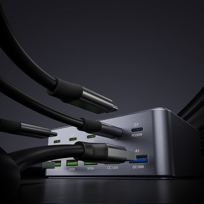 Chargeur Station OEM HW33, 100W, 3A, 5 x USB-A - 5 x USB-C, Gris
