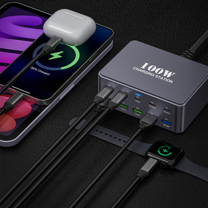 Chargeur Station OEM HW33, 100W, 3A, 5 x USB-A - 5 x USB-C, Gris