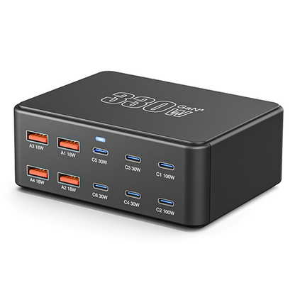 Chargeur Station OEM HW66, 330W, 5A, 4 x USB-A - 6 x USB-C, Noir