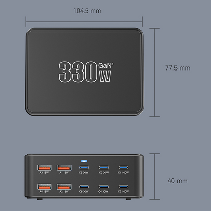 Chargeur Station OEM HW66, 330W, 5A, 4 x USB-A - 6 x USB-C, Noir