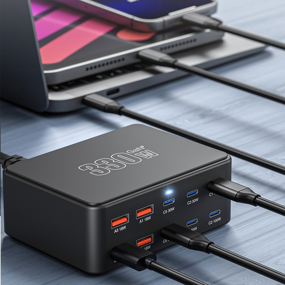 Chargeur Station OEM HW66, 330W, 5A, 4 x USB-A - 6 x USB-C, Noir