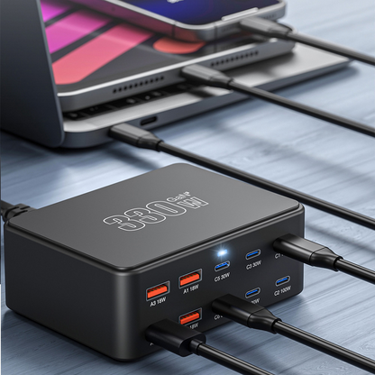 Chargeur Station OEM HW66, 330W, 5A, 4 x USB-A - 6 x USB-C, Noir