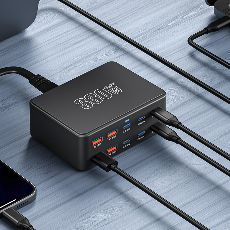 Chargeur Station OEM HW66, 330W, 5A, 4 x USB-A - 6 x USB-C, Noir