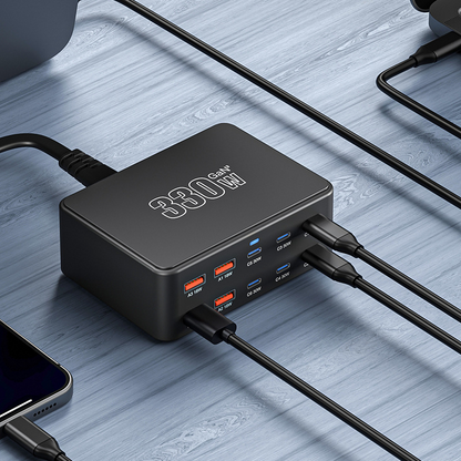 Chargeur Station OEM HW66, 330W, 5A, 4 x USB-A - 6 x USB-C, Noir