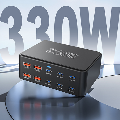Chargeur Station OEM HW66, 330W, 5A, 4 x USB-A - 6 x USB-C, Noir