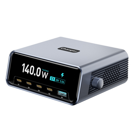 Chargeur Station OEM WLX-60G, 140W, 5A, 1 x USB-A - 4 x USB-C, Gris