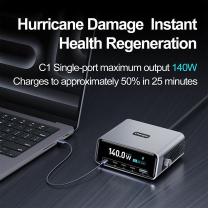 Chargeur Station OEM WLX-60G, 140W, 5A, 1 x USB-A - 4 x USB-C, Gris