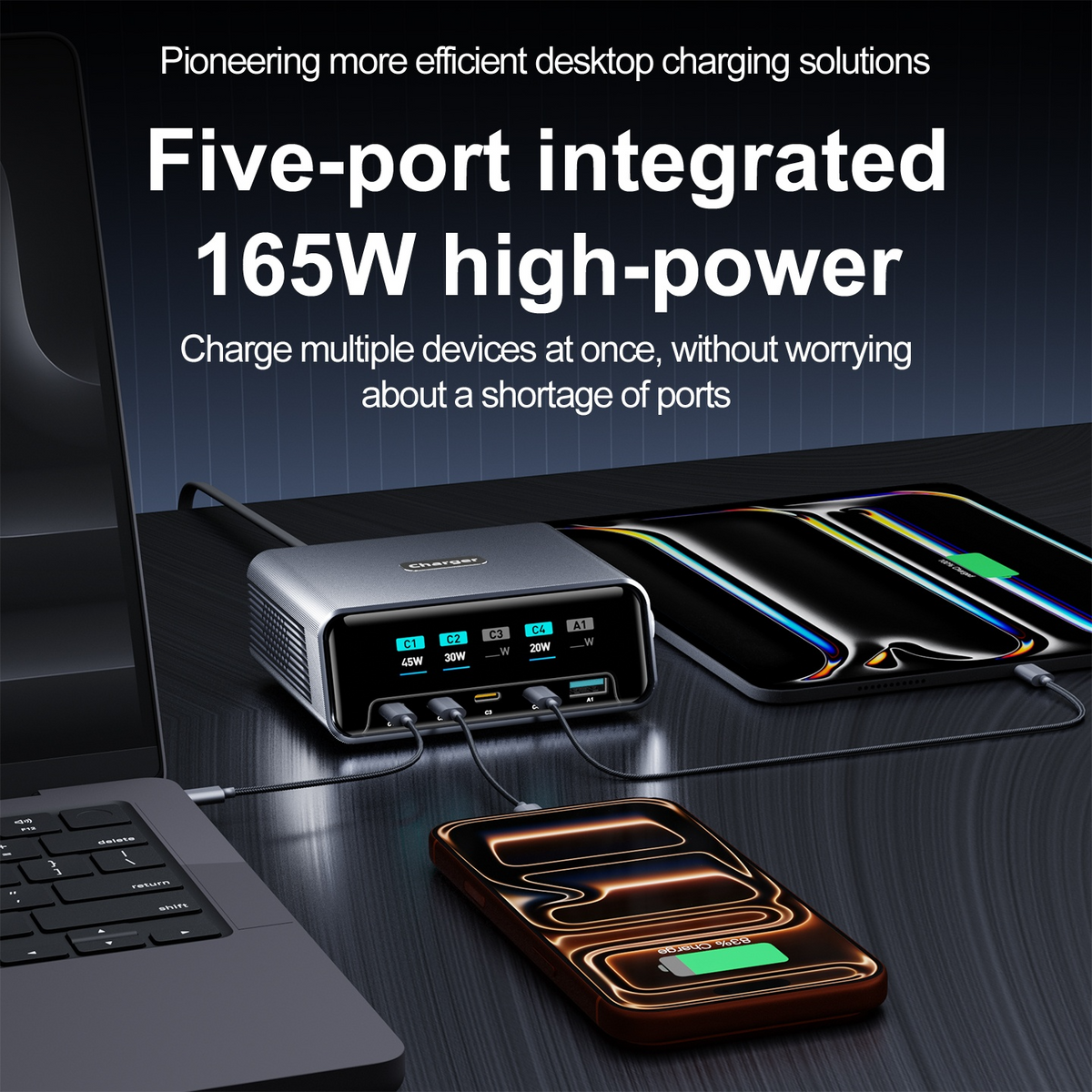 Chargeur Station OEM WLX-60G, 140W, 5A, 1 x USB-A - 4 x USB-C, Gris