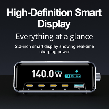 Chargeur Station OEM WLX-60G, 140W, 5A, 1 x USB-A - 4 x USB-C, Gris
