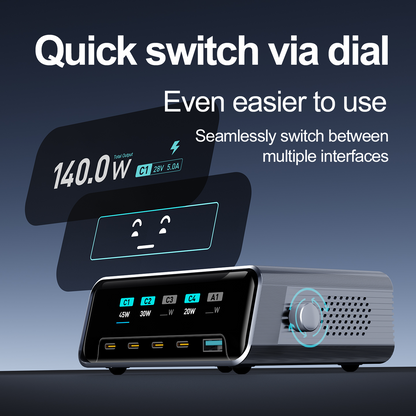 Chargeur Station OEM WLX-60G, 140W, 5A, 1 x USB-A - 4 x USB-C, Gris