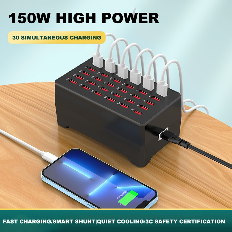 Chargeur Station OEM WT-268, 150W, 2.4A, 30 x USB-A, Noir
