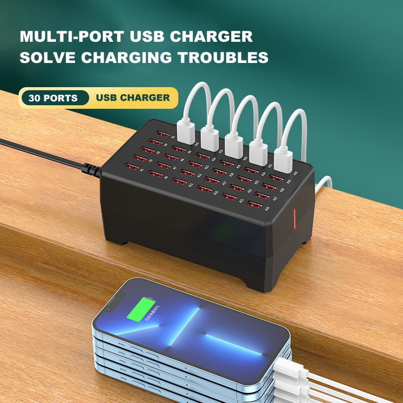 Chargeur Station OEM WT-268, 150W, 2.4A, 30 x USB-A, Noir
