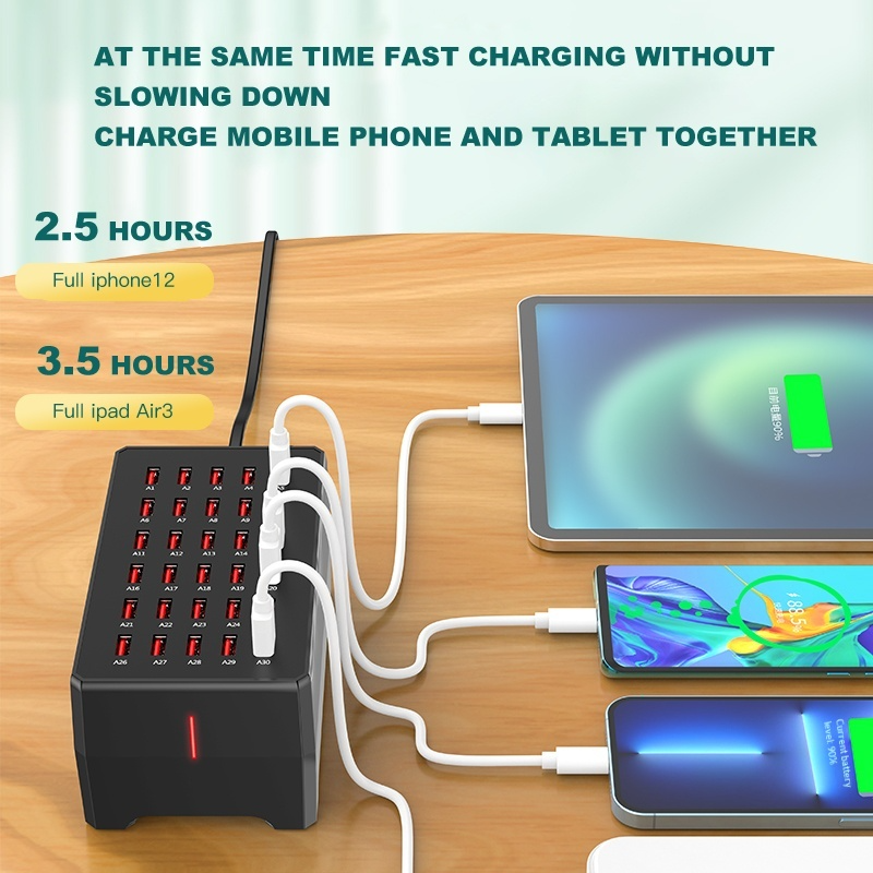 Chargeur Station OEM WT-268, 150W, 2.4A, 30 x USB-A, Noir